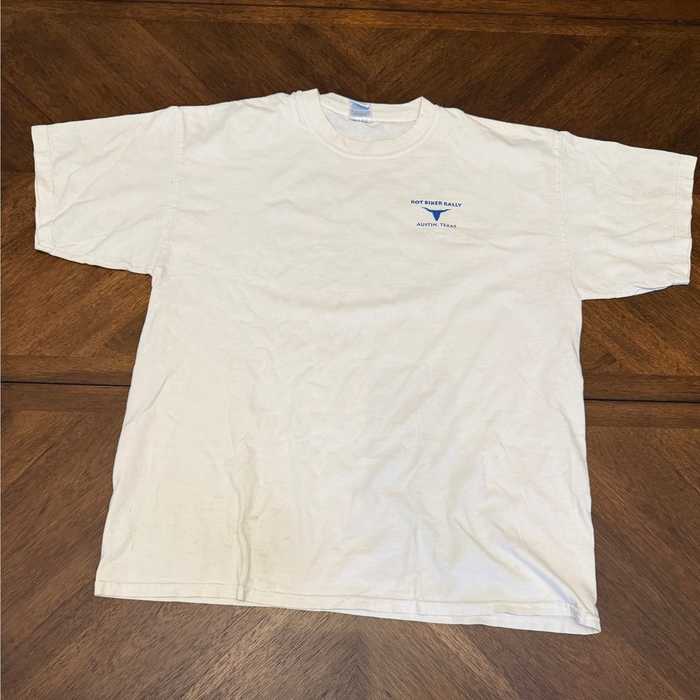 Vintage 2002 ROT Biker‎ Rally Austin Texas T-Shirt Gildan Ultra Cotton XL White